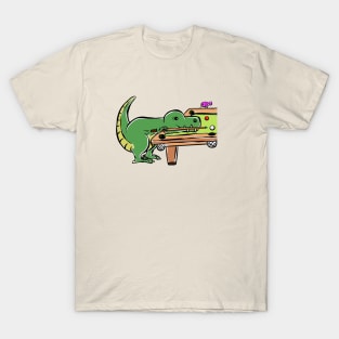 Pool Snooker Player Tyrannosaurus Dinosaur Dino Cartoon Cute Character T-Shirt